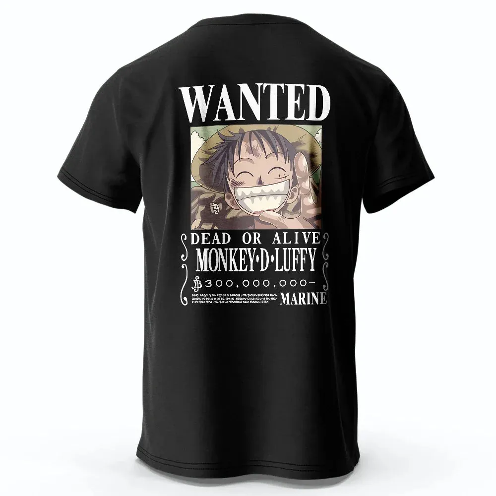 One Piece Luffy Anime Printed T-Shirt Pure Cotton Clothing Tops Tee Large Size