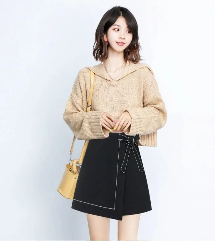 A-Line Skirt With Irregular Hem And Bow