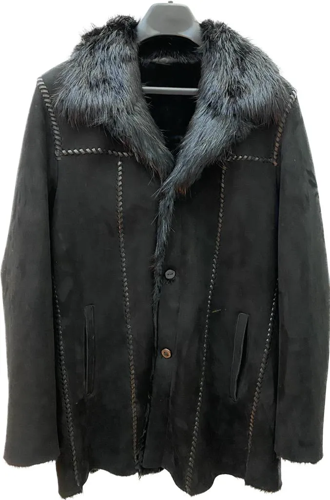 RCPB15TB - Cuadra black western sheepskin jacket with fur and beaver fur for men