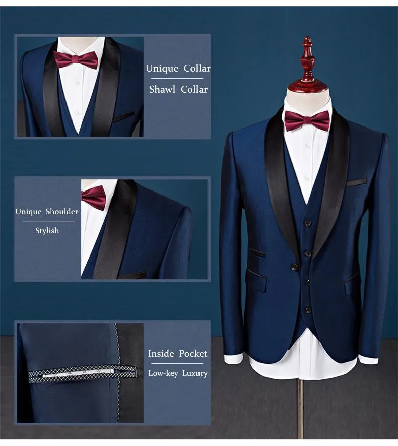 Shawl Collar Tuxedo 3 Piece Suit