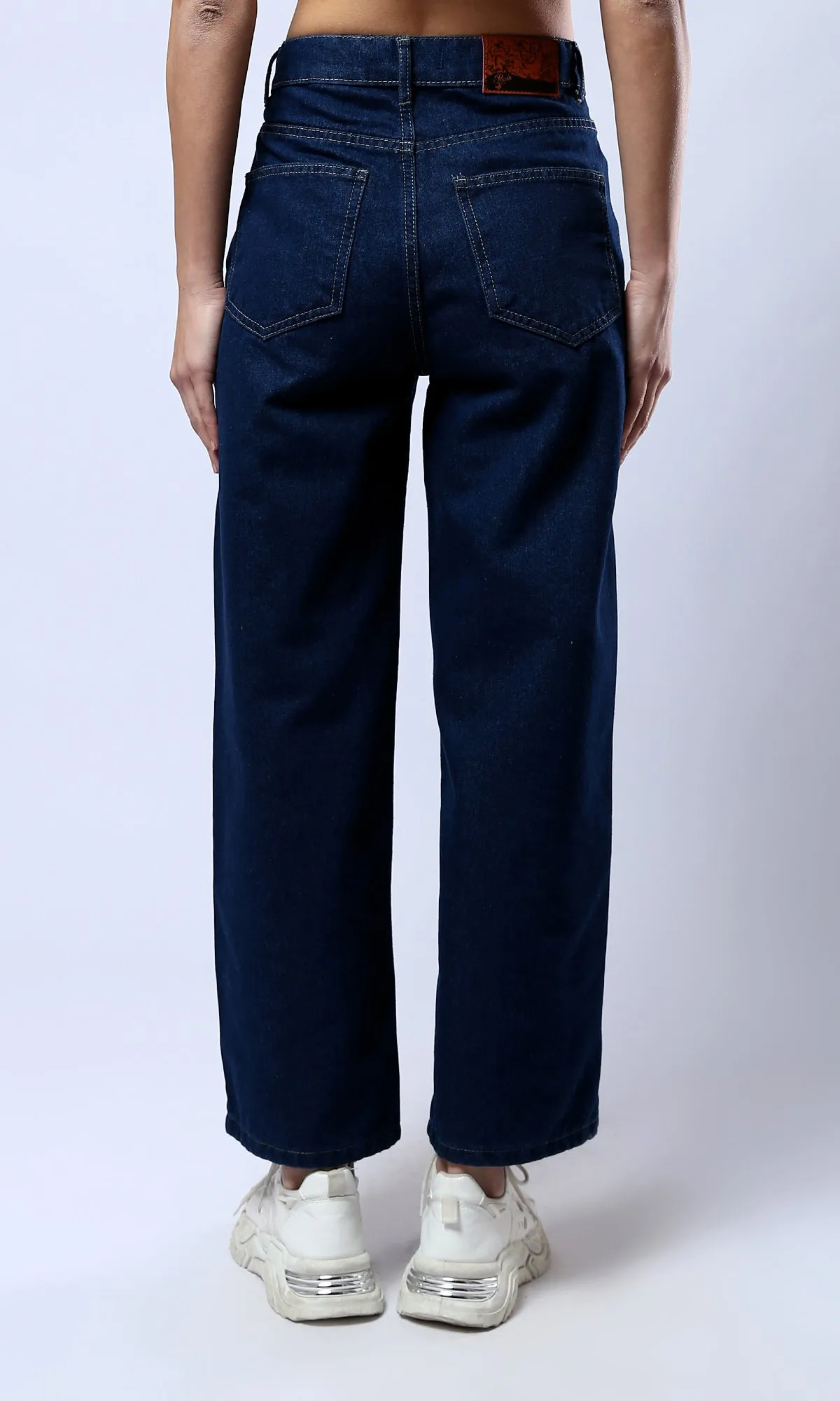 O177958 Solid Wide Leg Casual Jeans - Navy Blue