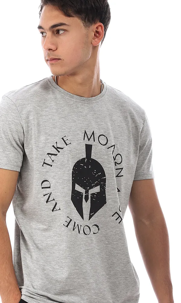 95152 Gladiator Helmet Front Printed Slip On T-Shirt - Heather Grey