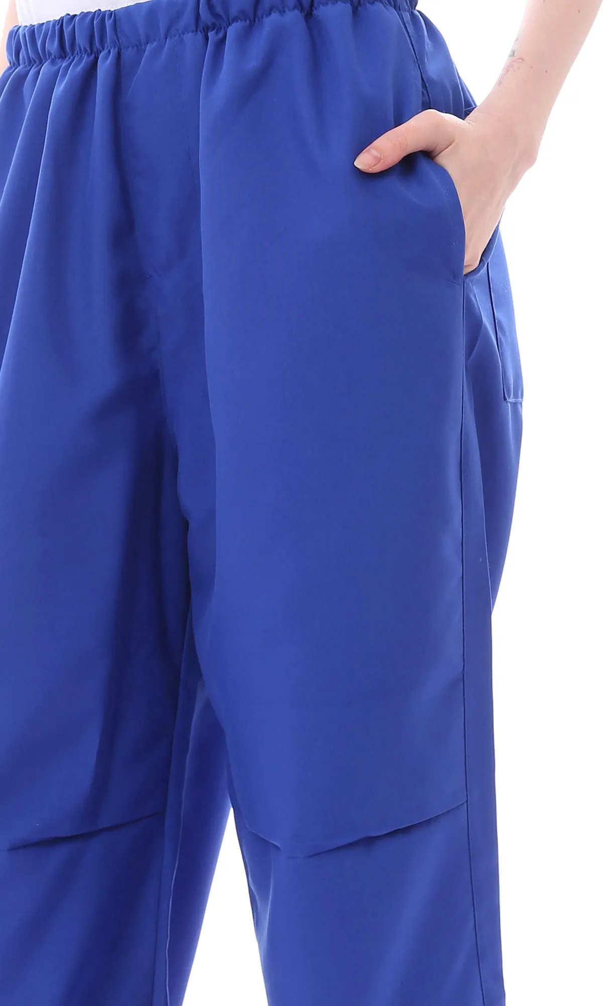 O168052 Trendy Royal Blue Loose Fit Parachute Pants With Elastic Waist & Hem