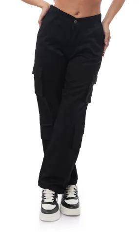 O169942 Cotton Black Buttoned Casual Trousers