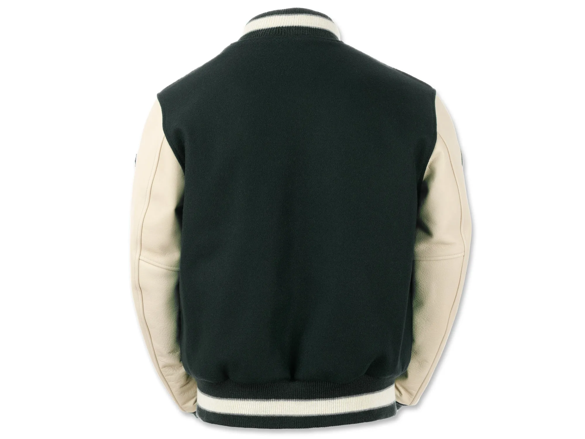 175773-350 | K SWISS X GOLDENBEAR VARSITY JACKET | EMERALD/CREAM