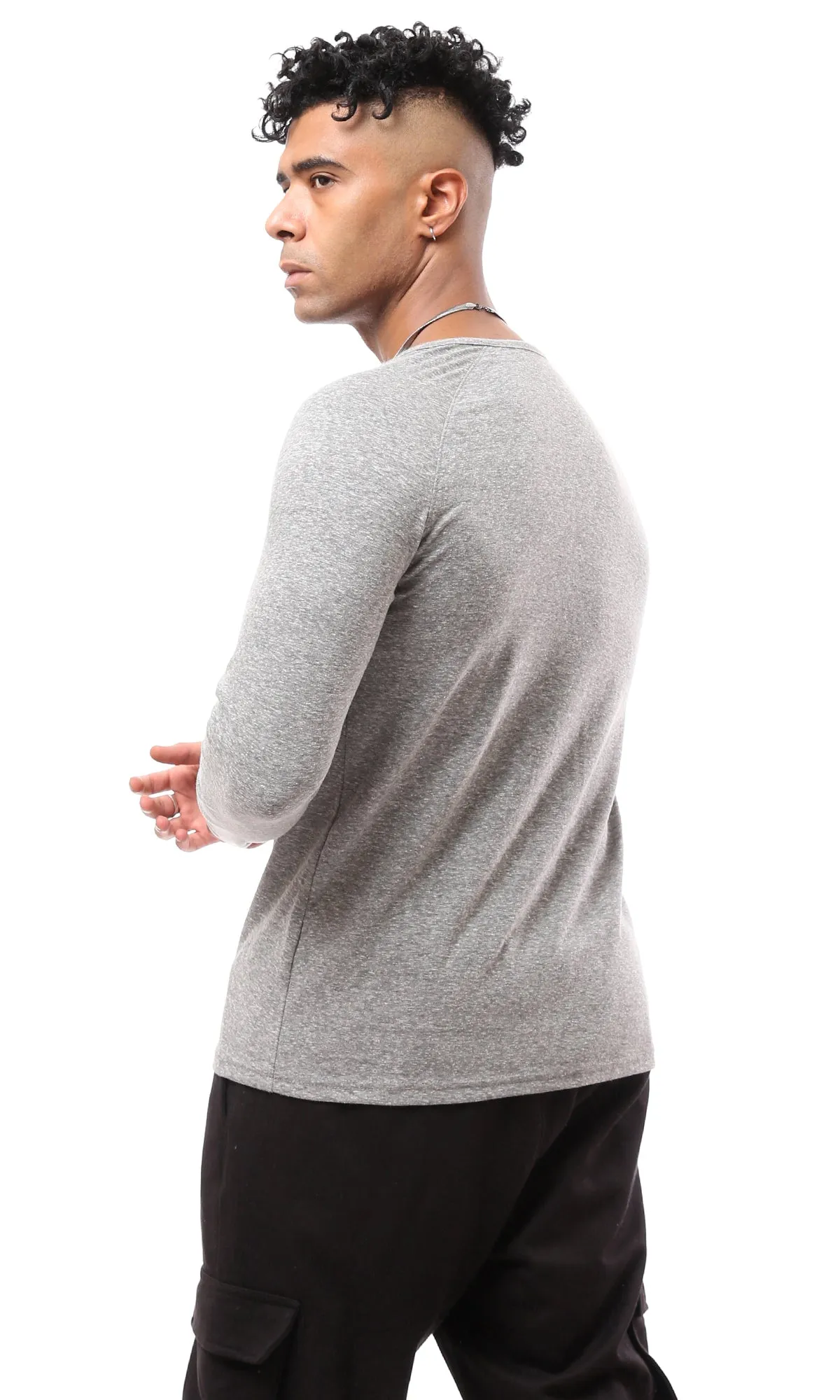 O171799 Long Sleeve Cotton Heather Light Grey Tee