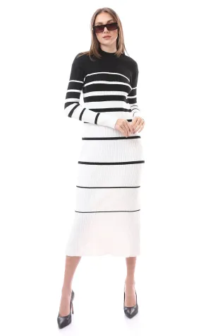 O172554 Bi-Tone Black & White Slip On Maxi Winter Dress