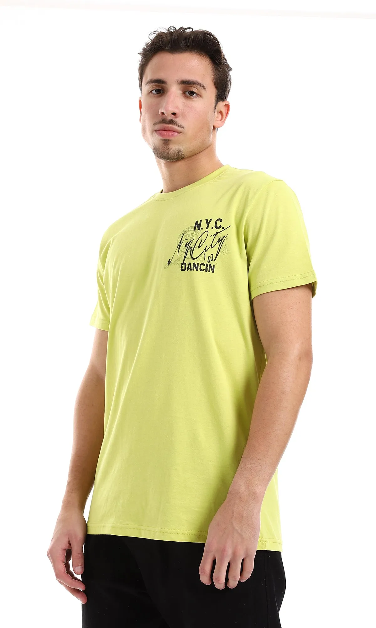 O164610 Back & Chest Printed Tee - Pistachio & Black