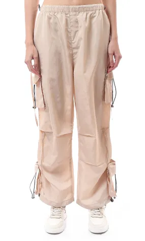 O174049 Beige Waterproof Cargo Pants With Patched Pockets