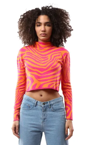 O174070 Slip On Comfort Zebra Short Pullover - Fuchsia & Orange