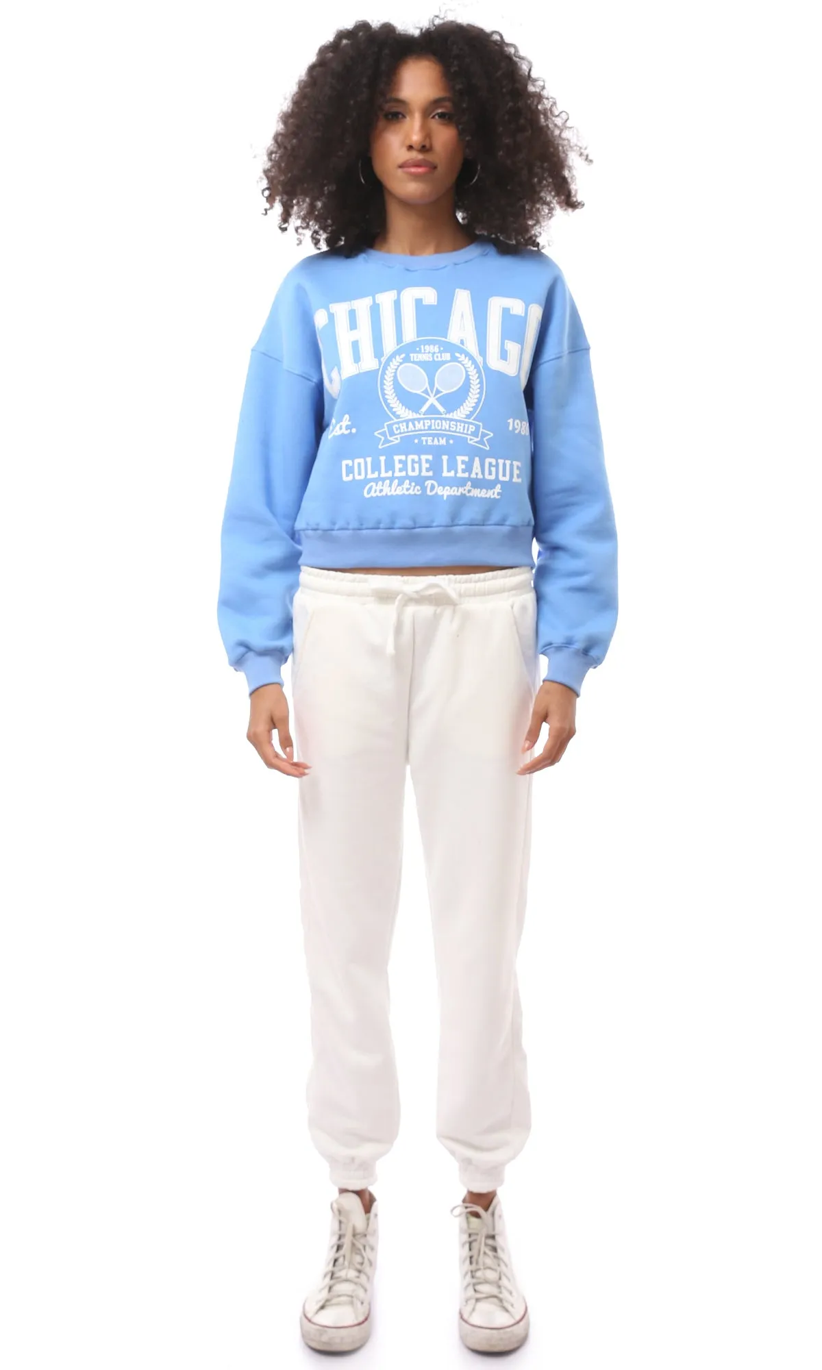 O172715 Crew Neck Printed Chicago Baby Blue Sweatshirt