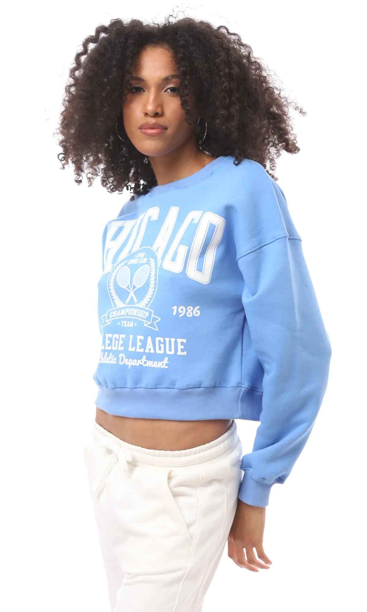 O172715 Crew Neck Printed Chicago Baby Blue Sweatshirt