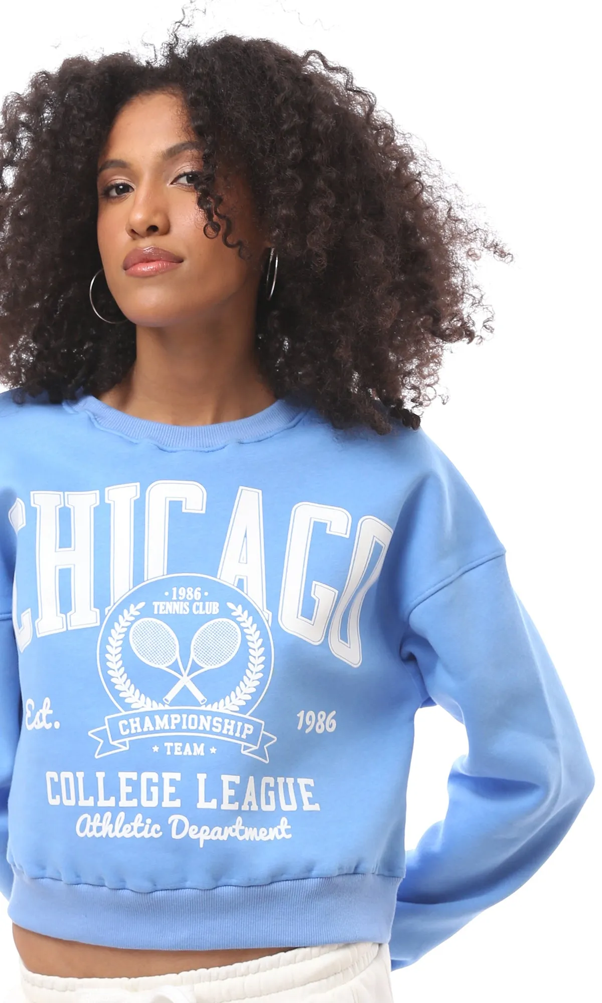 O172715 Crew Neck Printed Chicago Baby Blue Sweatshirt