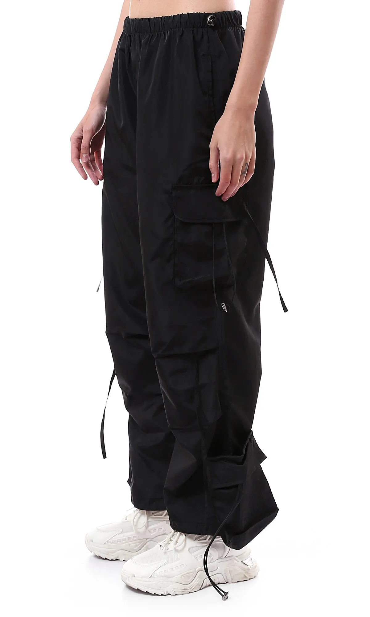 O174048 Solid Waterproof Black Casual Cargo Pants