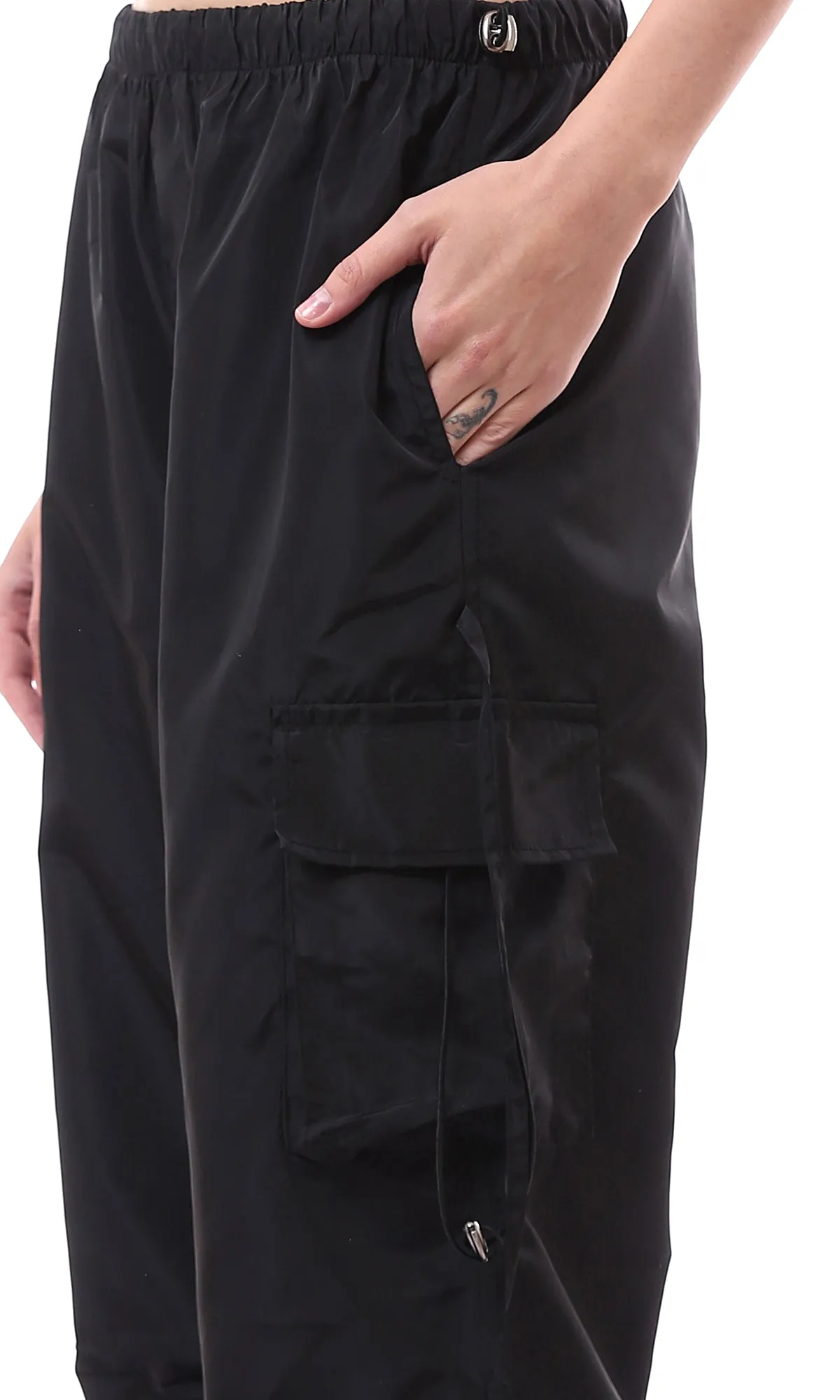 O174048 Solid Waterproof Black Casual Cargo Pants