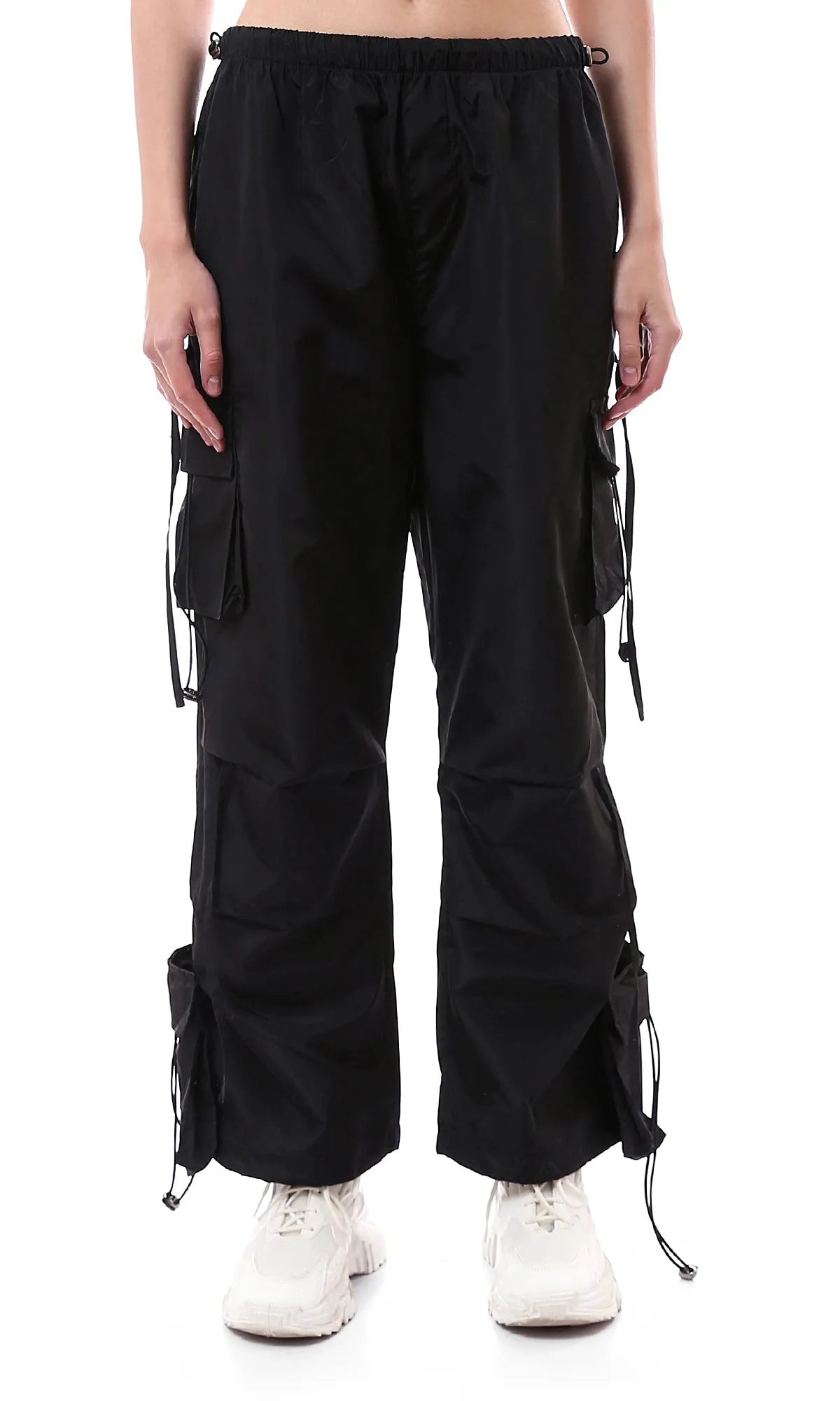 O174048 Solid Waterproof Black Casual Cargo Pants