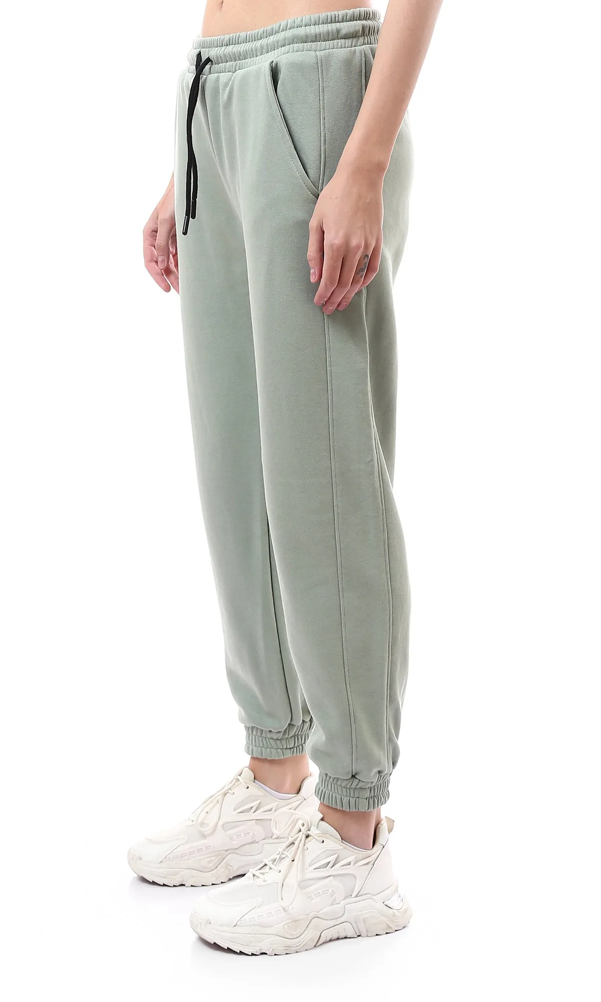 O176469 Slip On Solid Cotton Joggers Wit Side Pockets - Mint