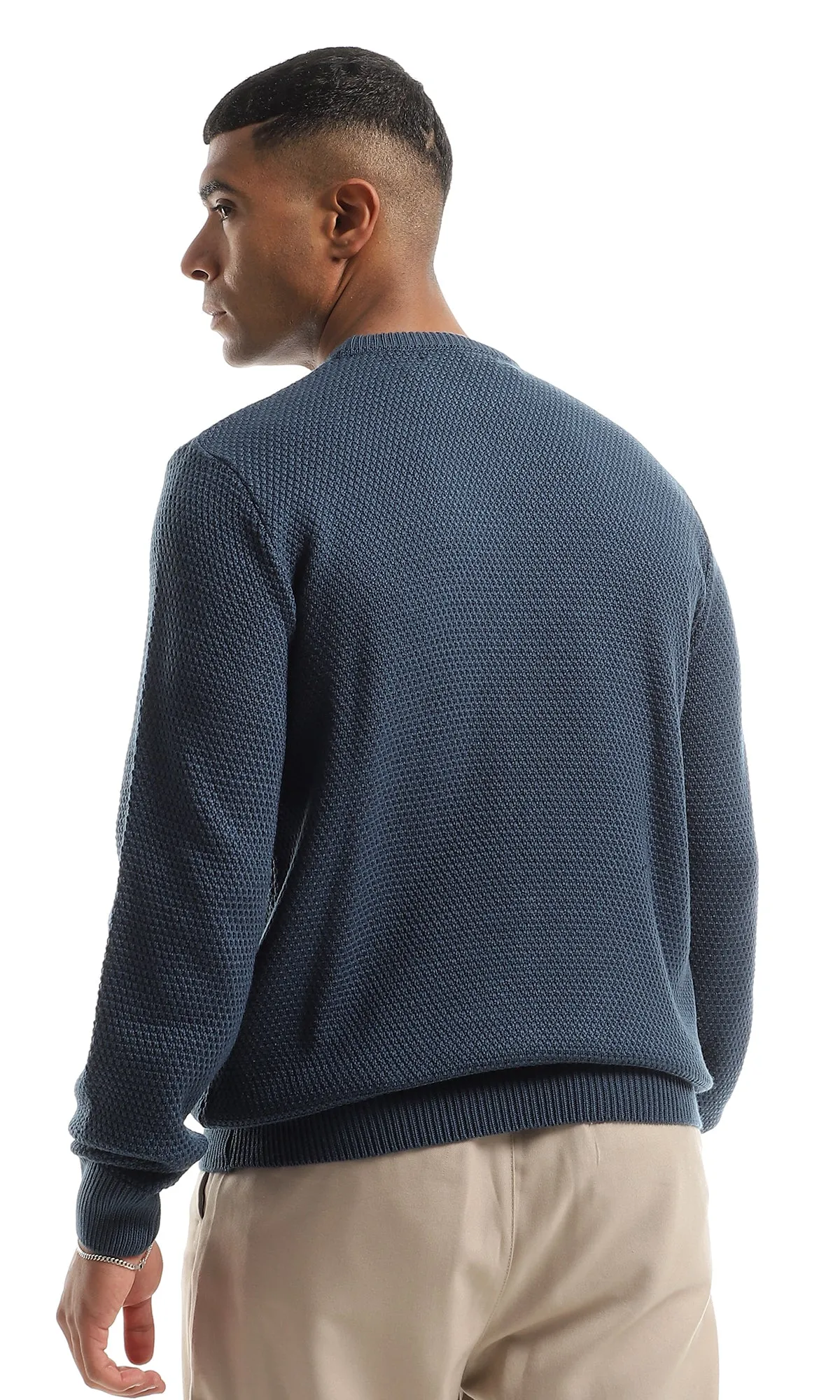 O154334 Petroleum Blue Knitted Pullover With Round Neck