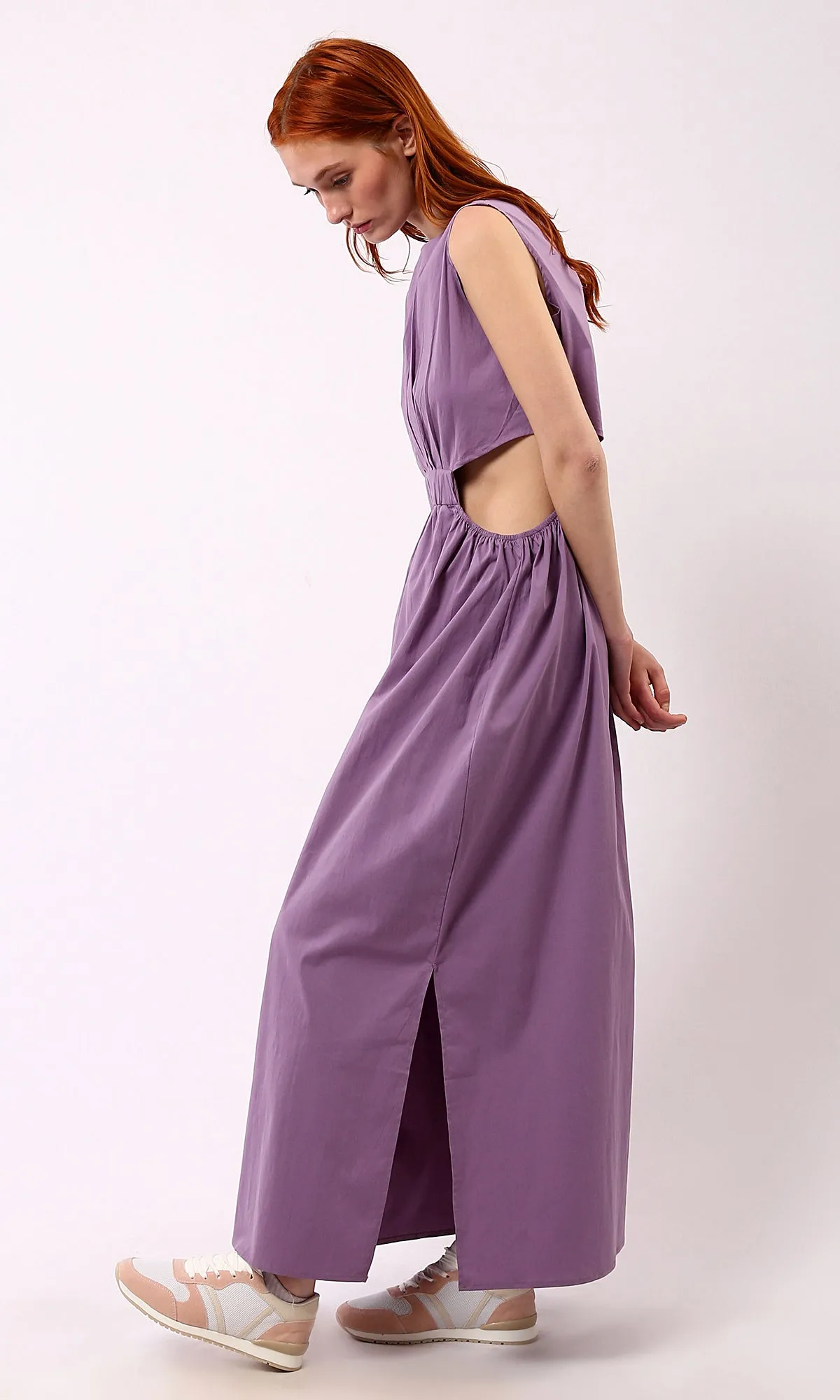 O178818 Purple Solid Maxi Dress With Summer Slits