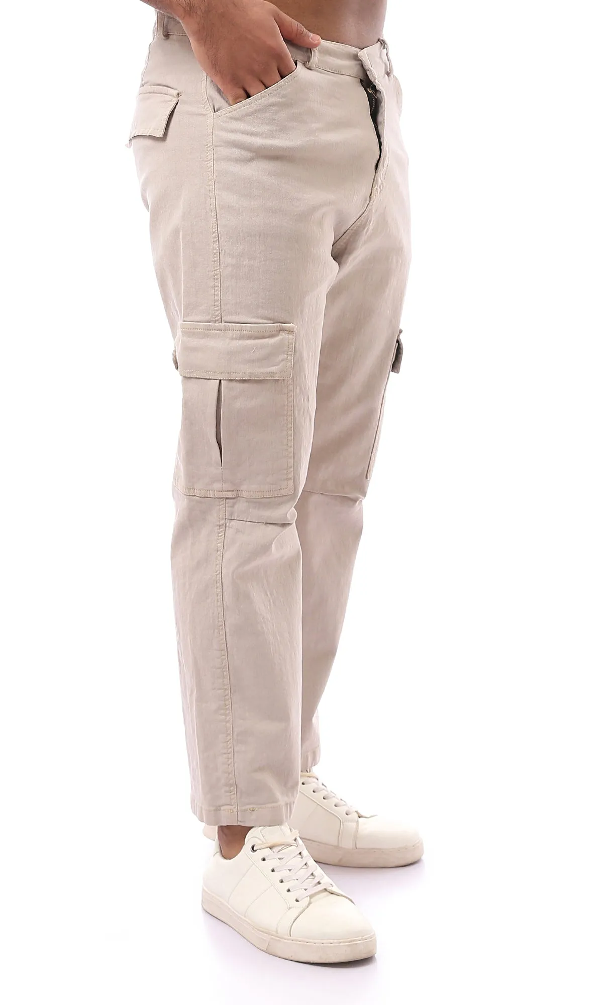 O167940 Multi-Pockets Casual Beige Cargo Pants