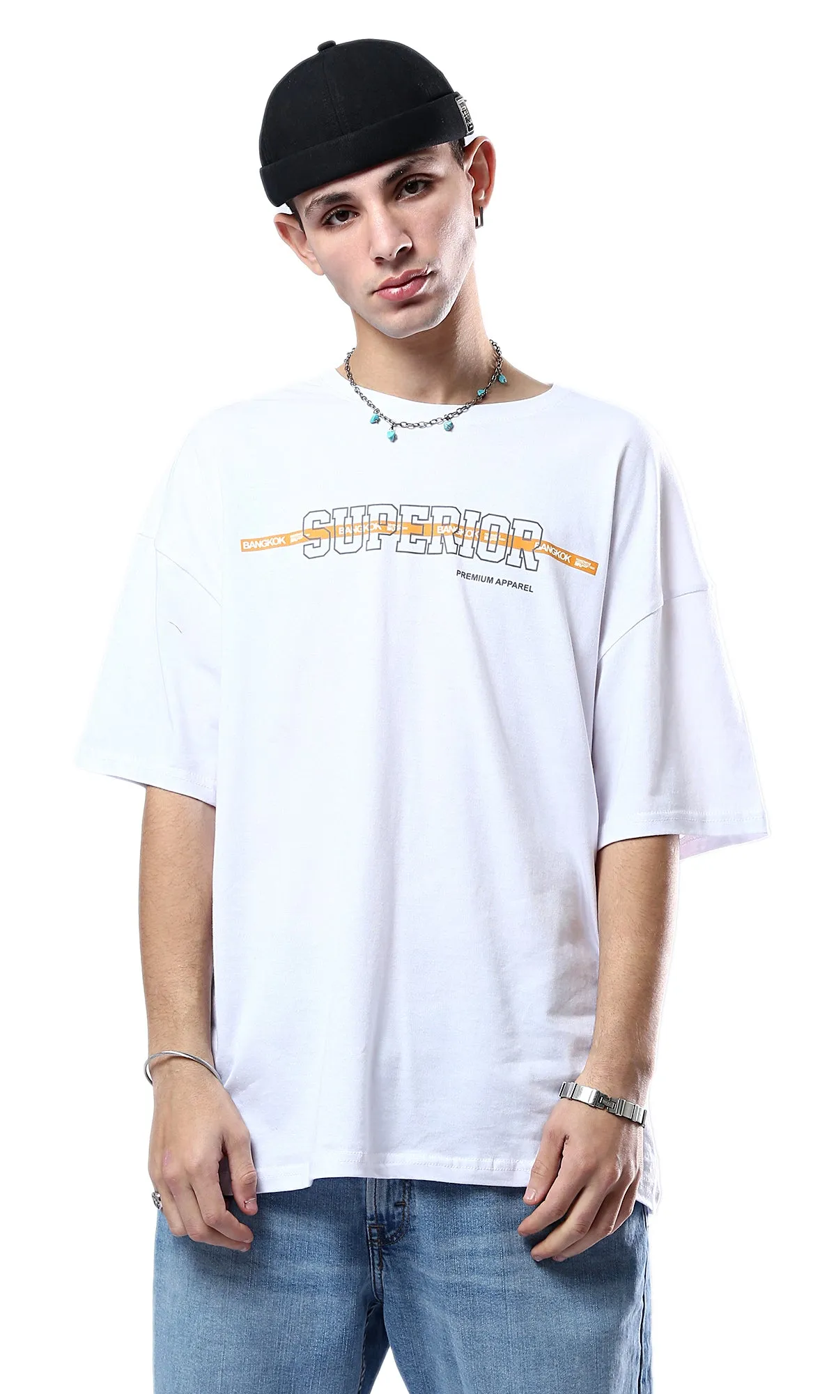 O178410 Superior Elbow-Sleeves Relaxed Tee - White