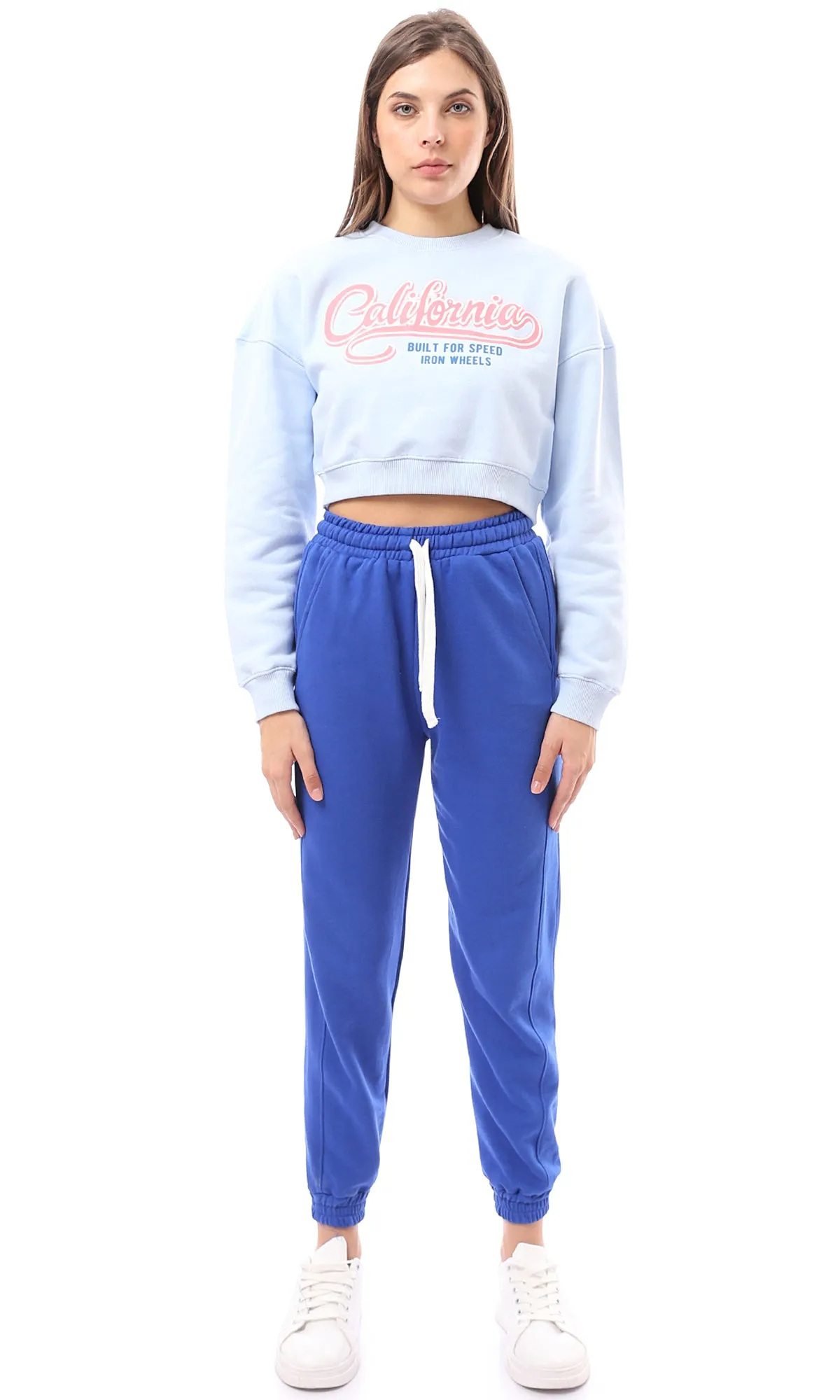 O174476 Light Blue Printed California Cropped Sweatshirt