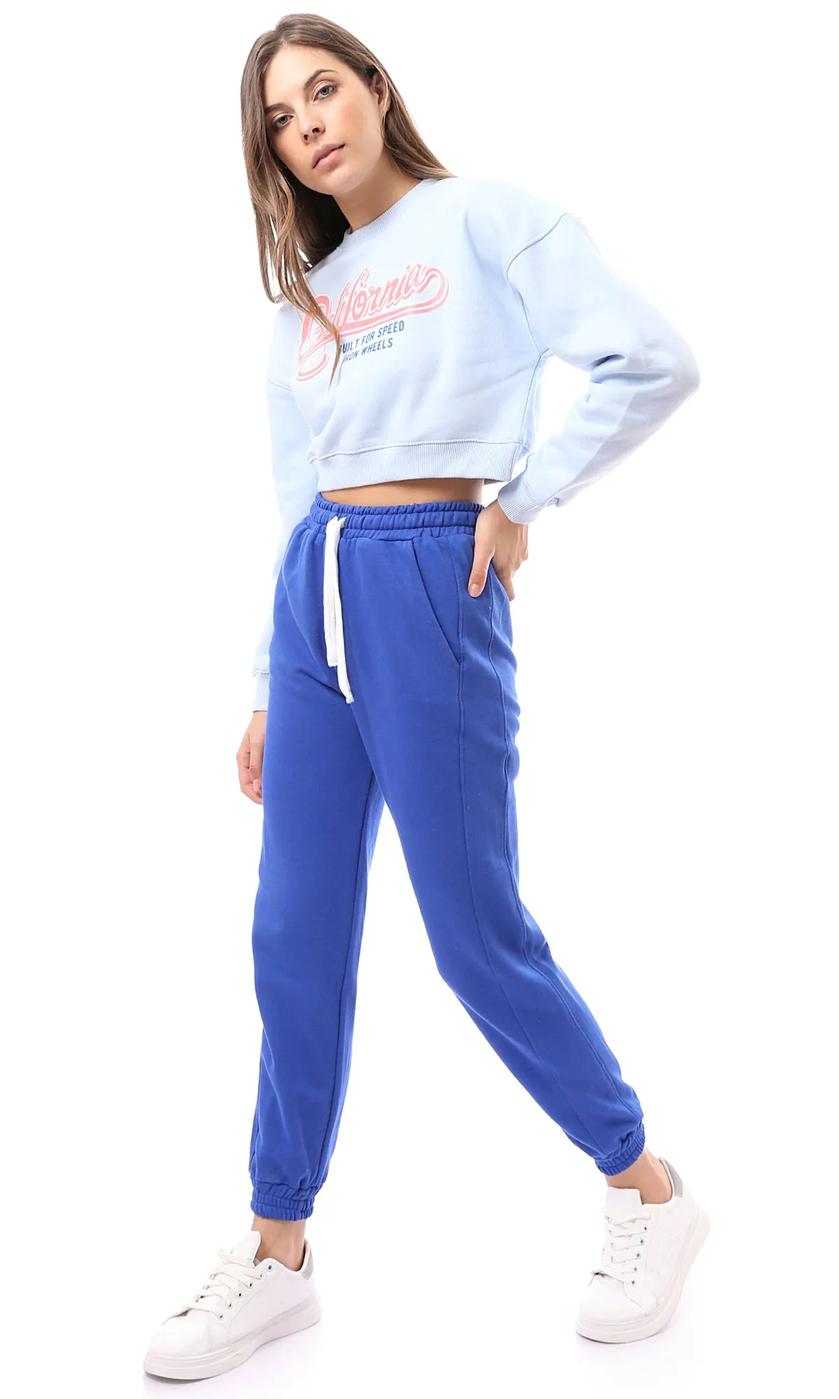 O174476 Light Blue Printed California Cropped Sweatshirt