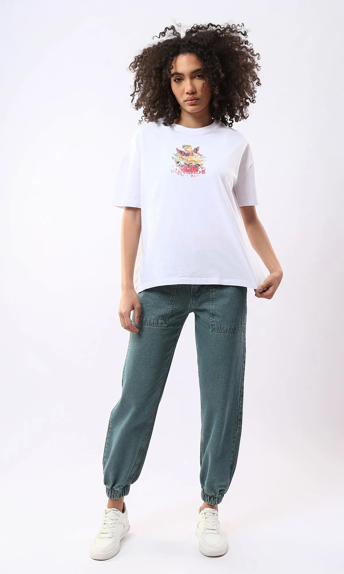 O177965 Solid Mom-Fit Greenish Blue Casual Jeans