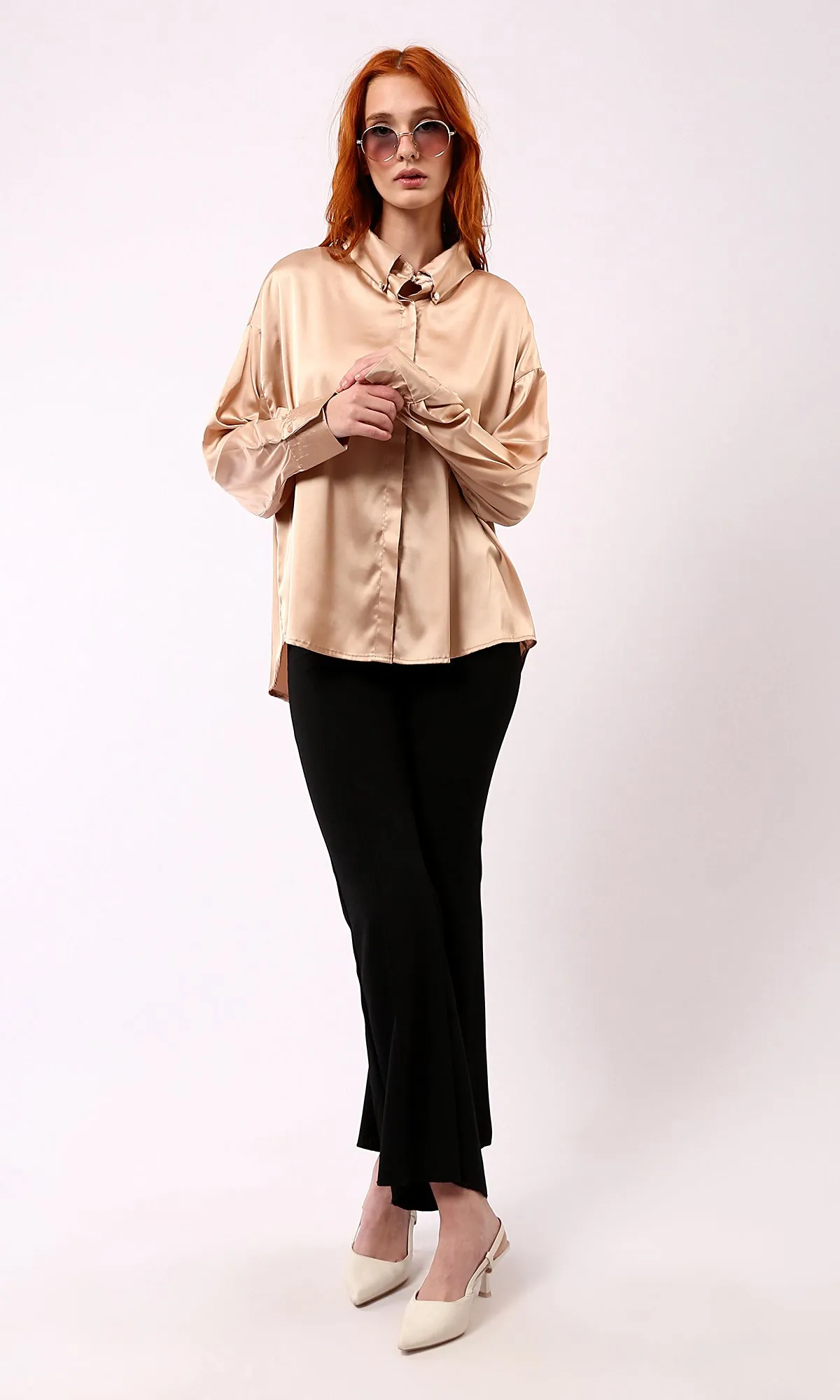 O181652 Buttons Down Gold Long Sleeves Evening Shirt