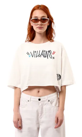 O181684 Front & Back Print Off-White Cropped Tee