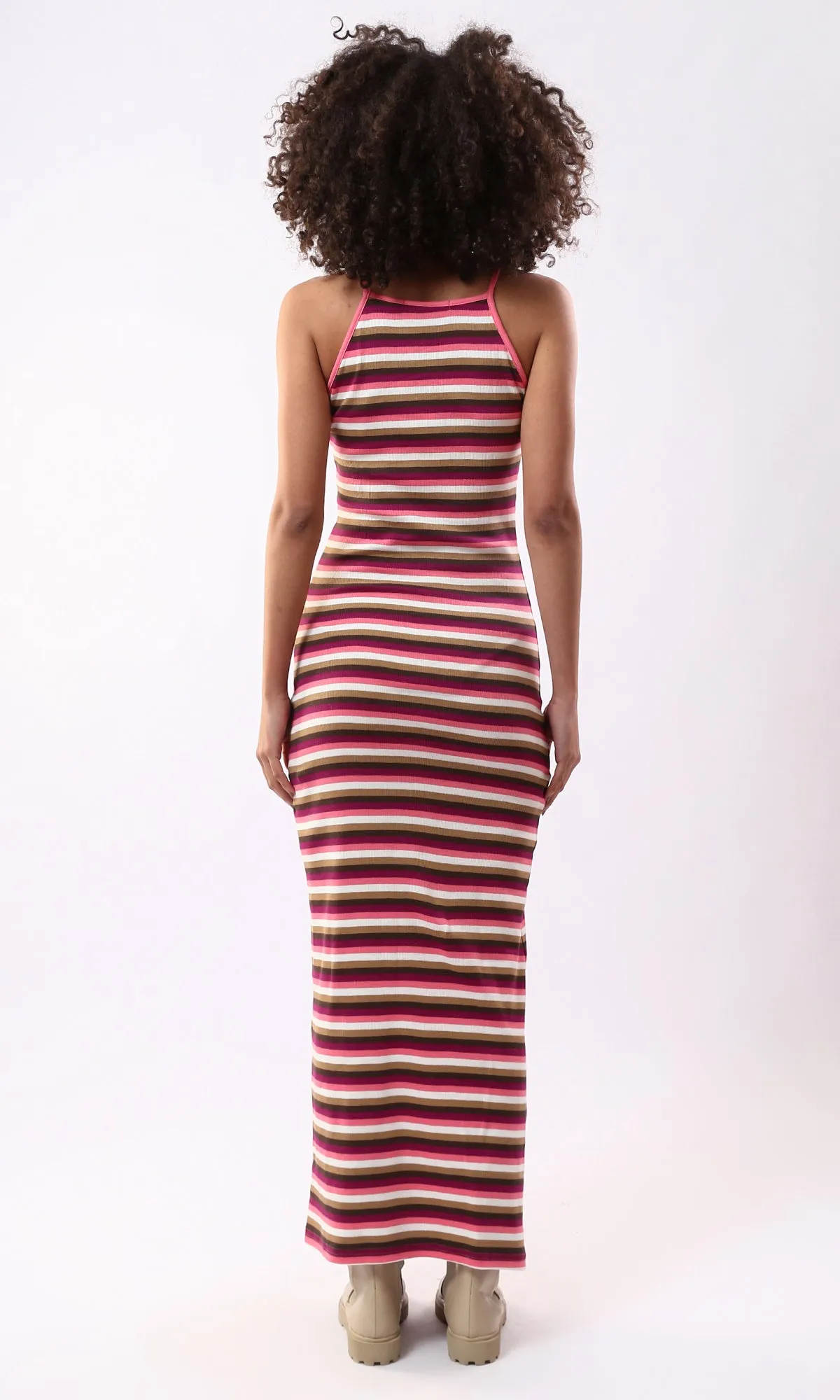 O177913 Multicolour Striped Sleeveless Feminine Maxi Dress