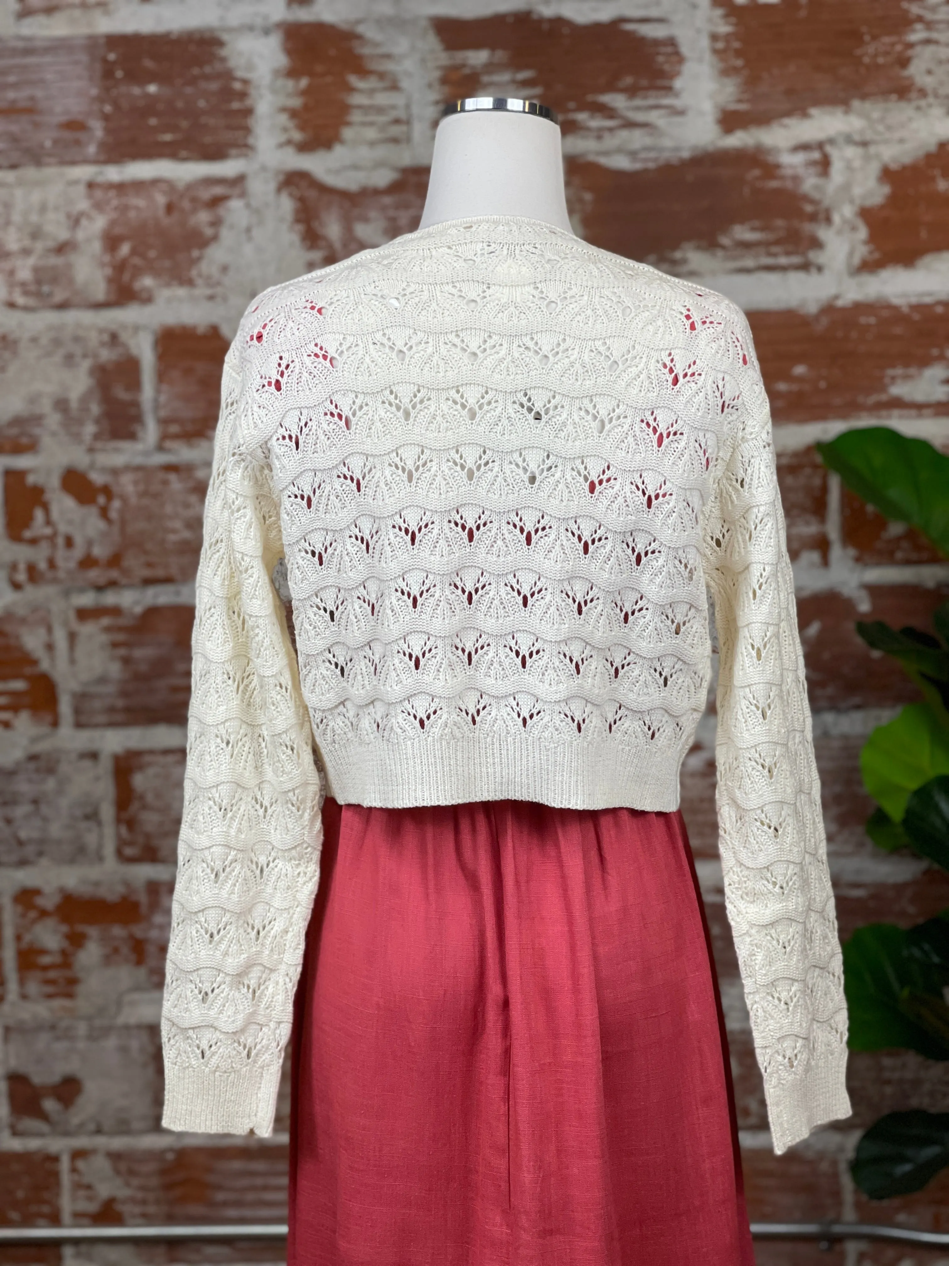 Pointelle Cropped Shrug in Ivory