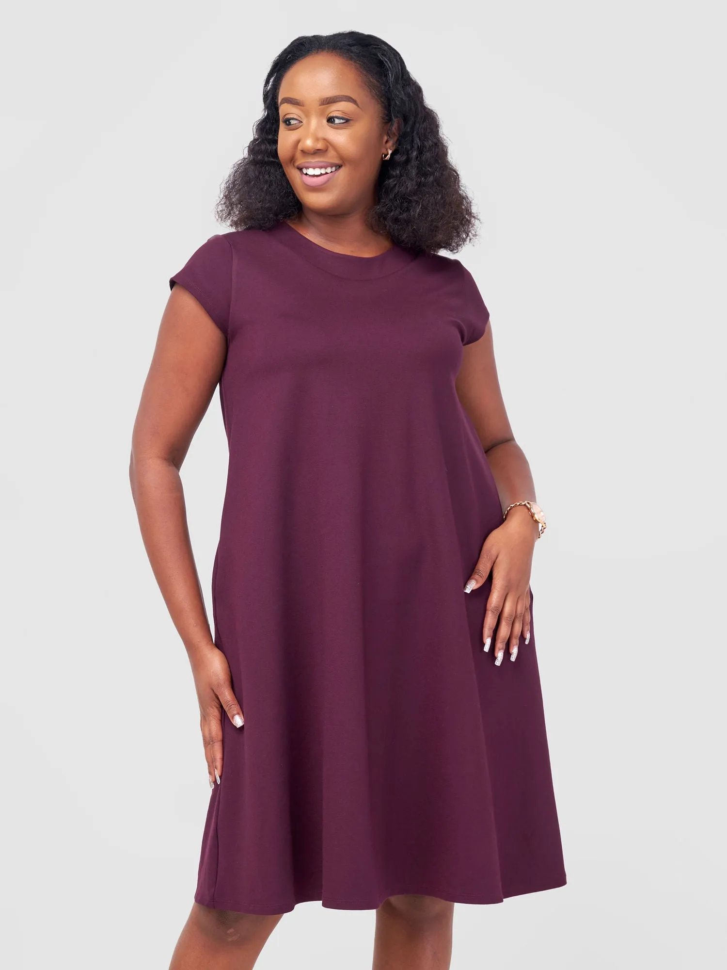 Vivo Jema Cap Sleeve Tent Dress - Burgundy