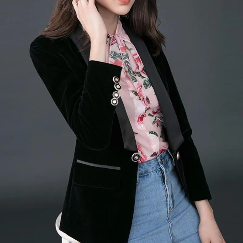 The Prowess Velvet V-Neck Blazer Women - Casual - Plain-Solid