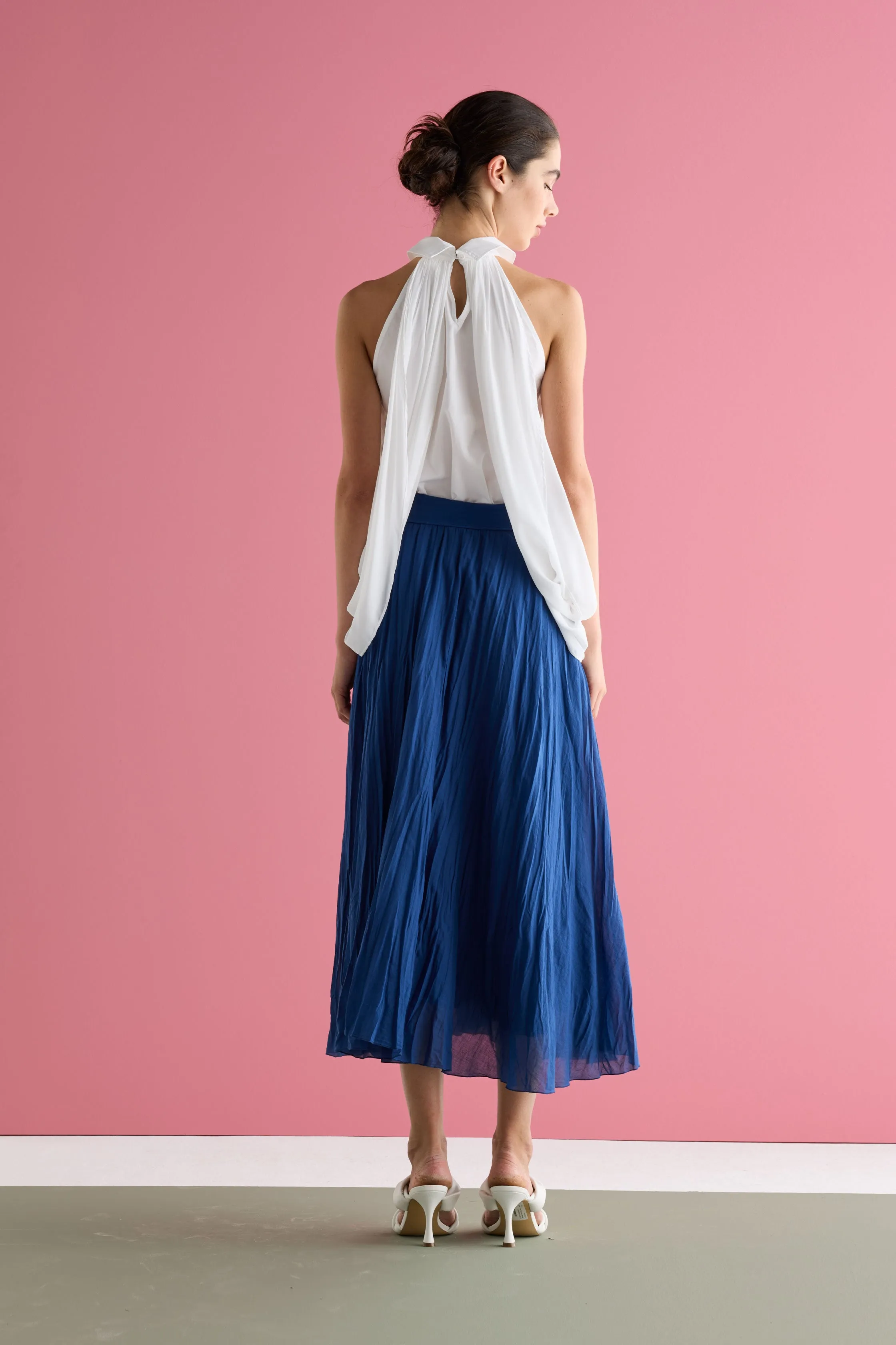 Pleated Midi Skirt with Elasticated Waist Garment Dyed 26L0 7504