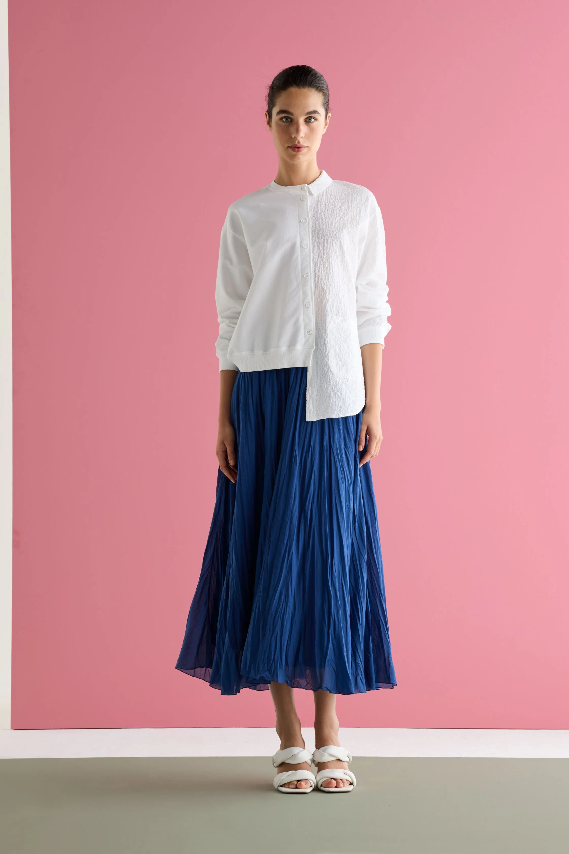 Pleated Midi Skirt with Elasticated Waist Garment Dyed 26L0 7504