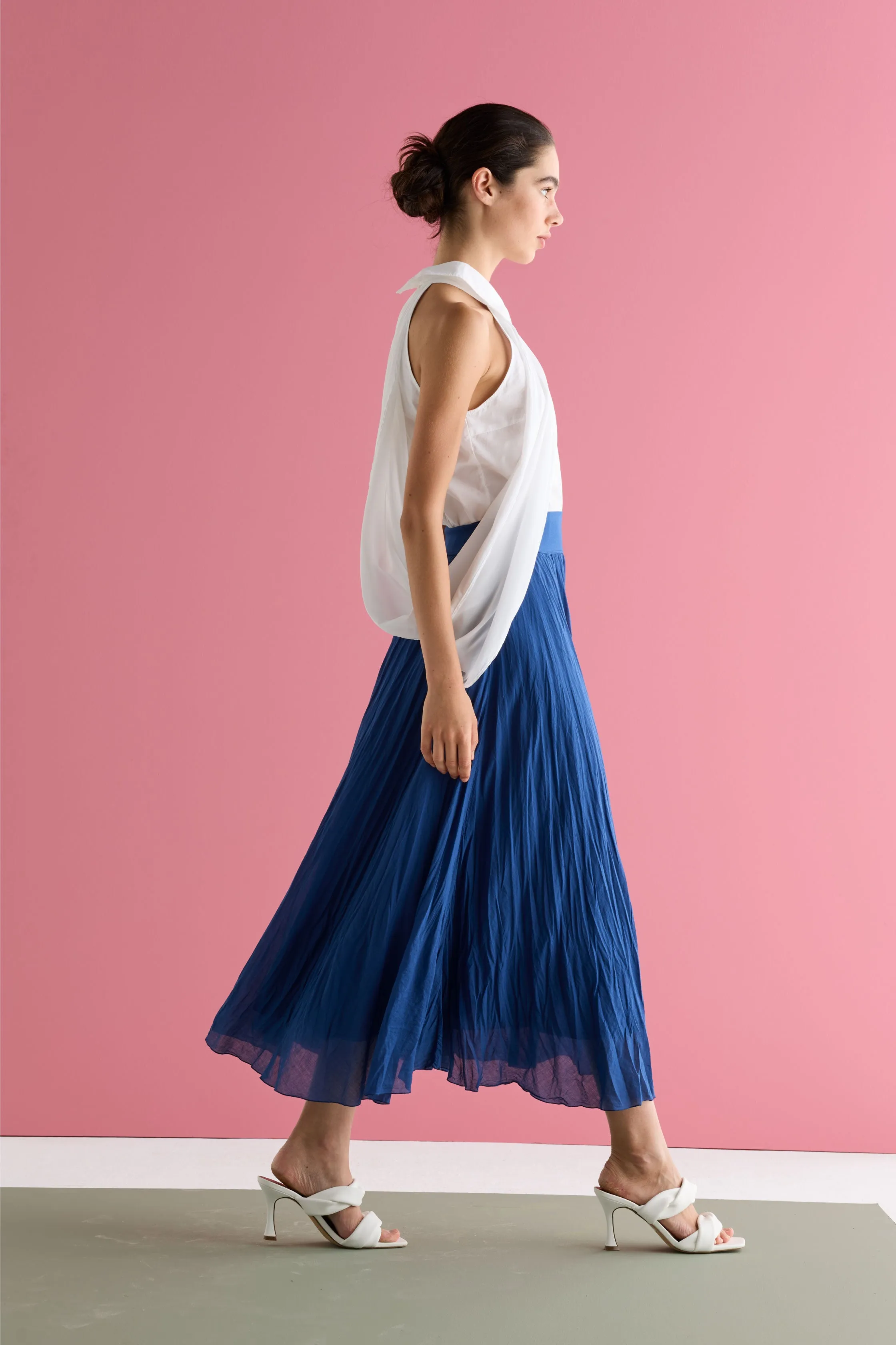 Pleated Midi Skirt with Elasticated Waist Garment Dyed 26L0 7504