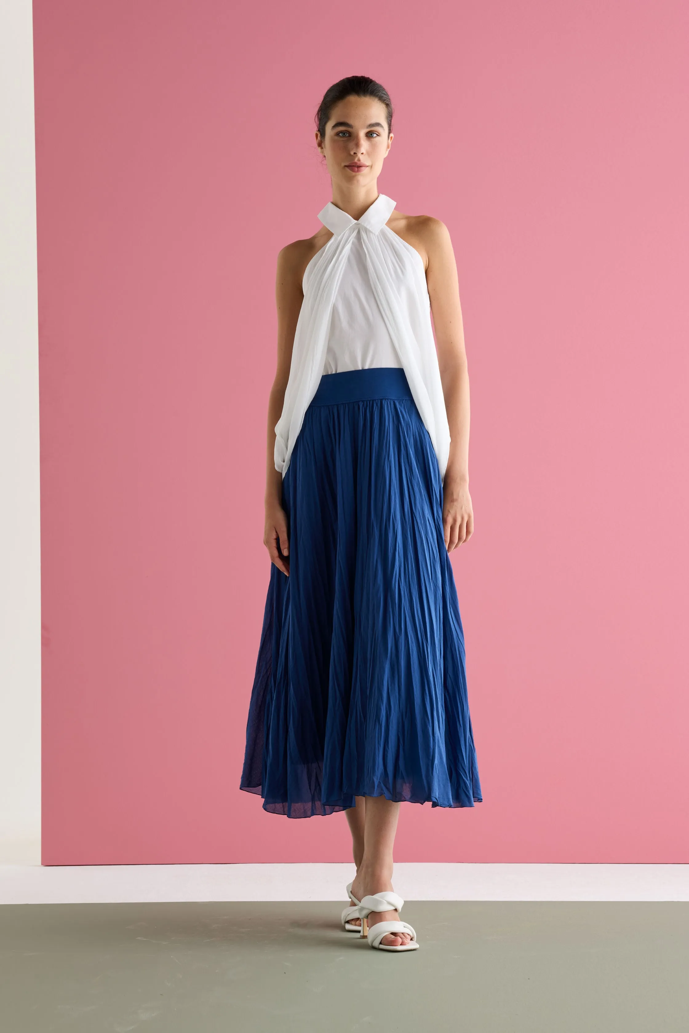 Pleated Midi Skirt with Elasticated Waist Garment Dyed 26L0 7504