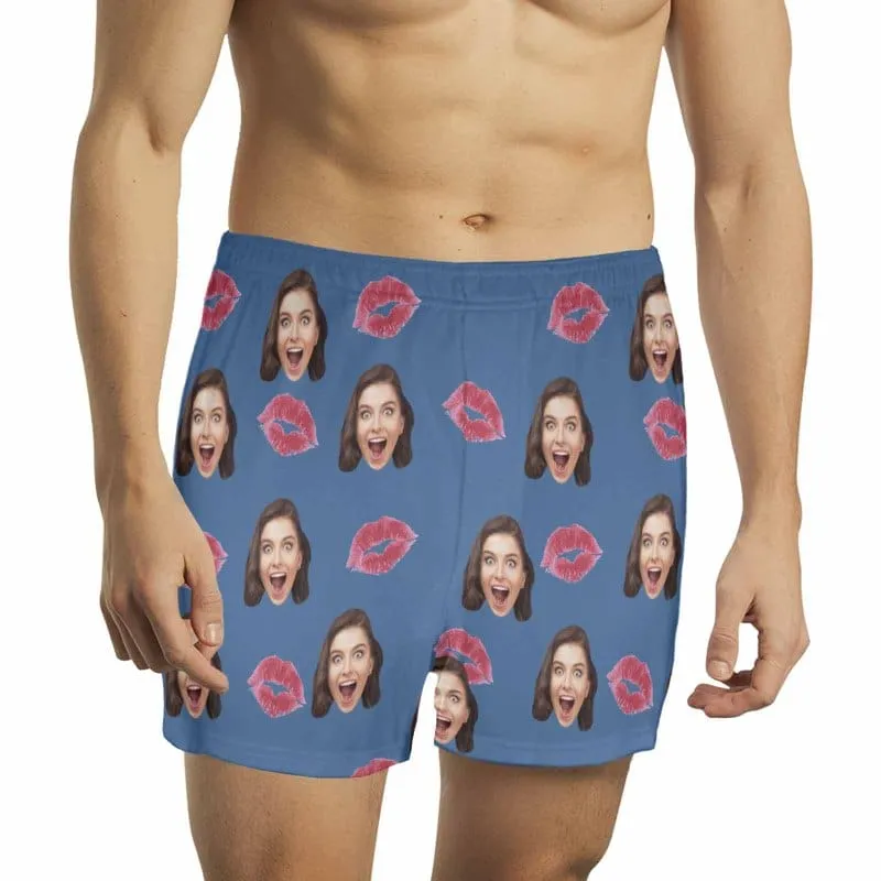 Custom Face Red Lips Multicolor Boxer Shorts Pure Cotton Shorts for Men