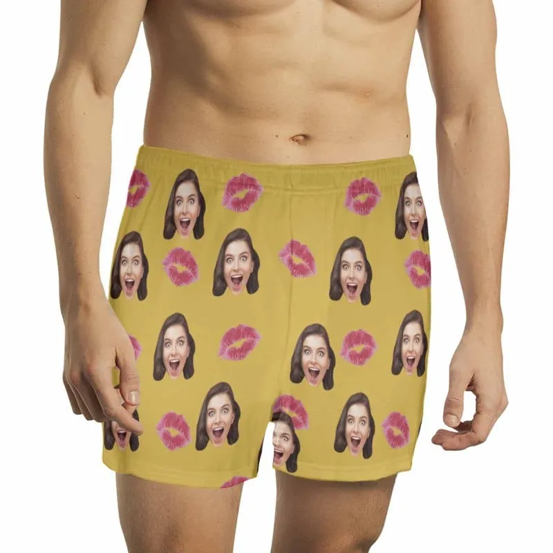 Custom Face Red Lips Multicolor Boxer Shorts Pure Cotton Shorts for Men