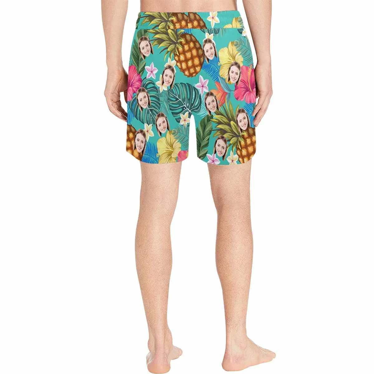 Personalized Swim Trunks Custom Face Pineapple Leaves Men's Quick Dry Swim Shorts Beach Swimsuit