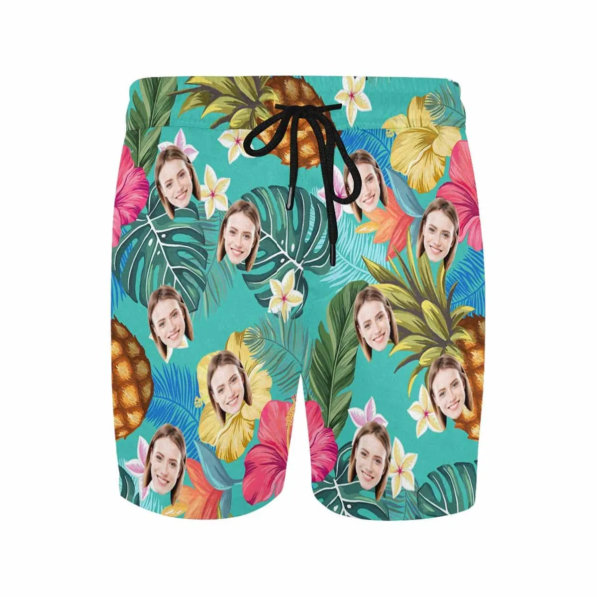 Personalized Swim Trunks Custom Face Pineapple Leaves Men's Quick Dry Swim Shorts Beach Swimsuit