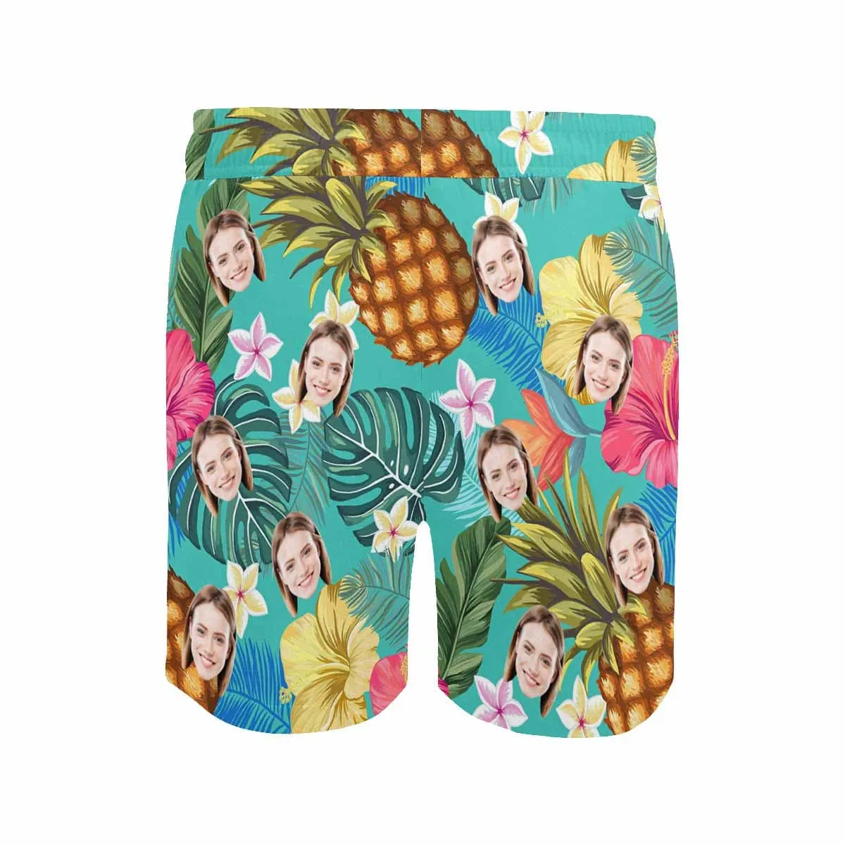 Personalized Swim Trunks Custom Face Pineapple Leaves Men's Quick Dry Swim Shorts Beach Swimsuit