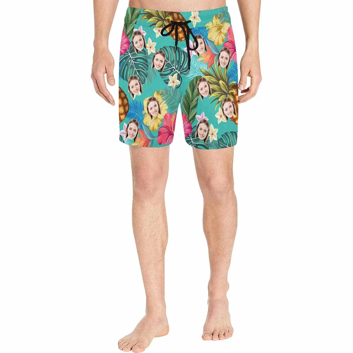 Personalized Swim Trunks Custom Face Pineapple Leaves Men's Quick Dry Swim Shorts Beach Swimsuit