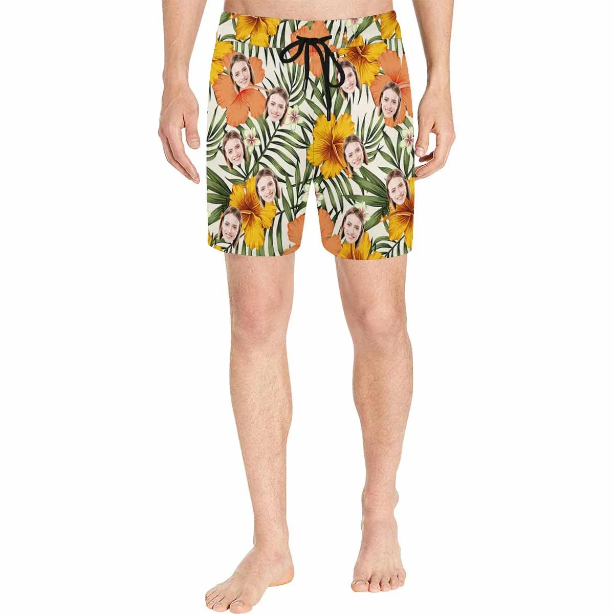 Personalized Swim Trunks Custom Face Yellow Leaves Men's Quick Dry Swim Shorts Beach Swimsuit