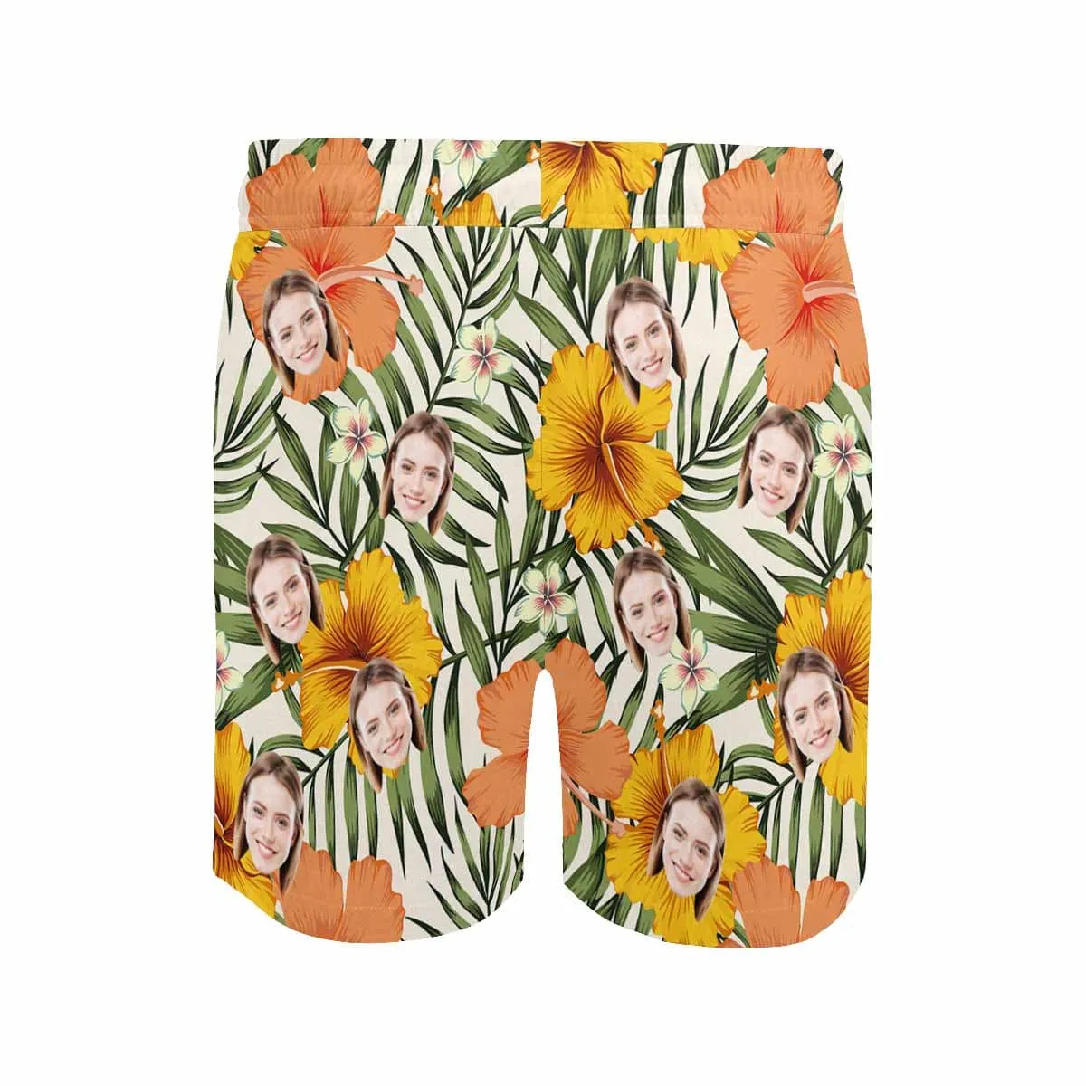 Personalized Swim Trunks Custom Face Yellow Leaves Men's Quick Dry Swim Shorts Beach Swimsuit