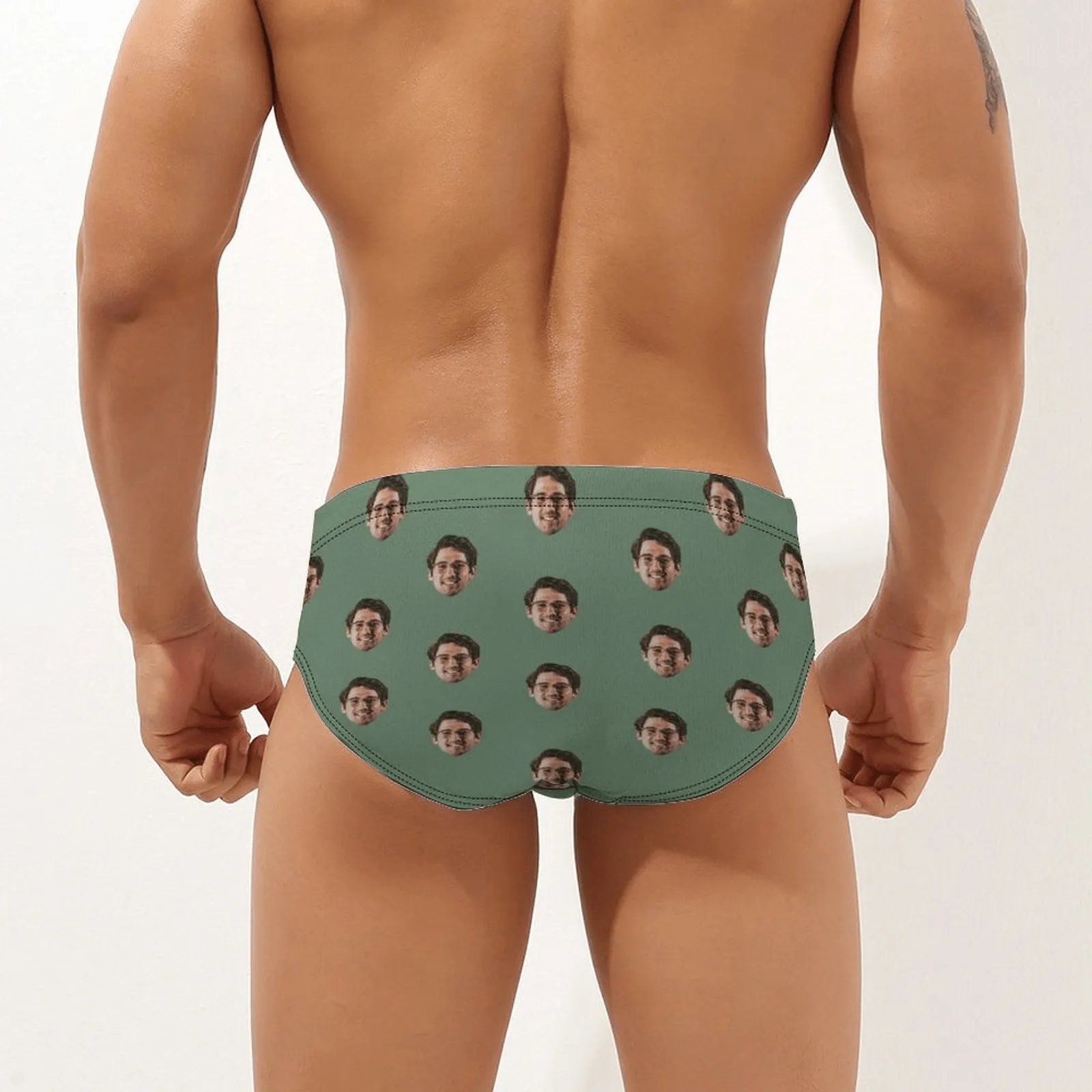 Custom Face Multicolors Triangle Swim Briefs Personalized Face on Men's Swim Trunks