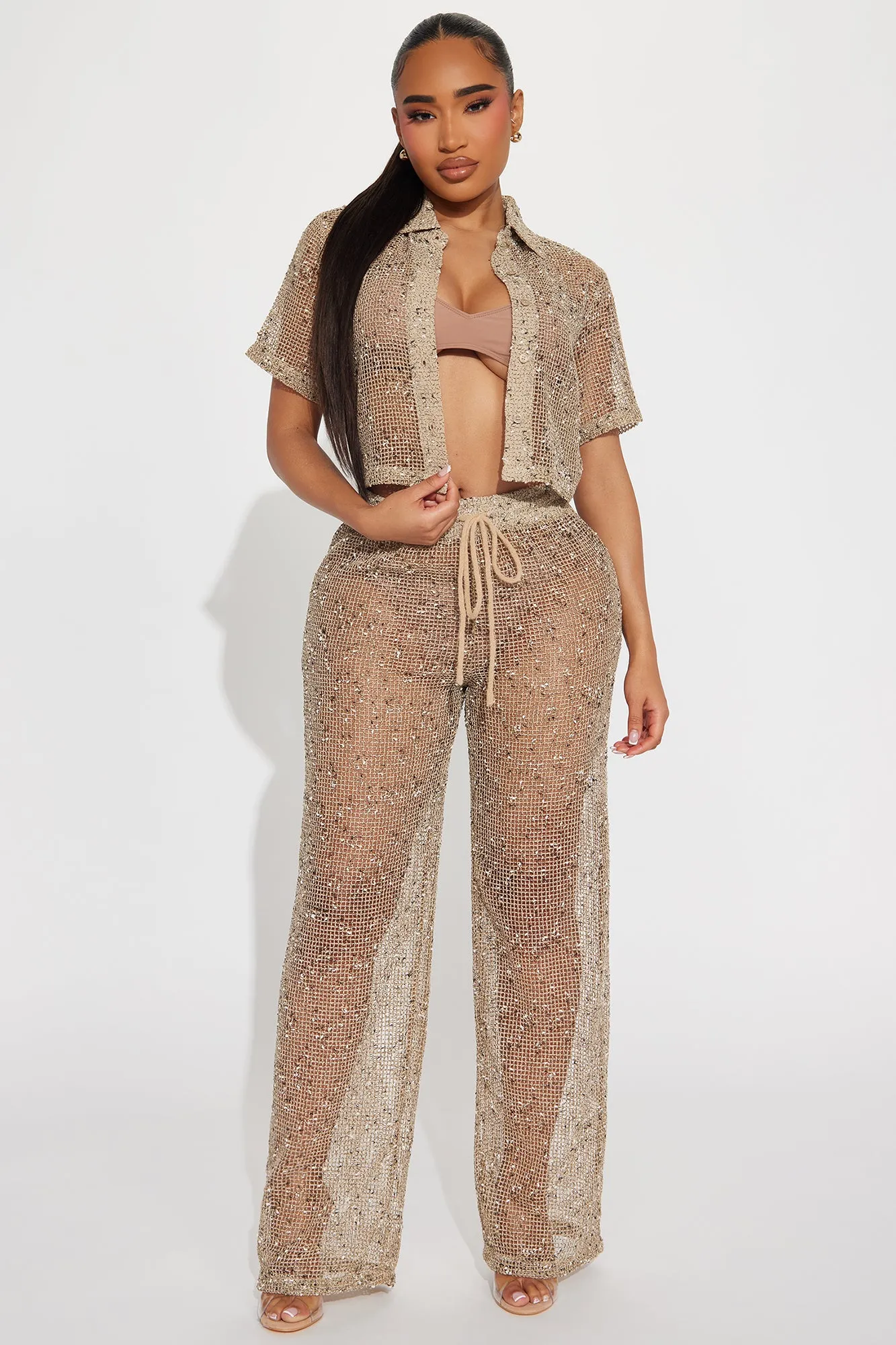 Playa Vista Crochet Cover Up Pants - Brown/combo