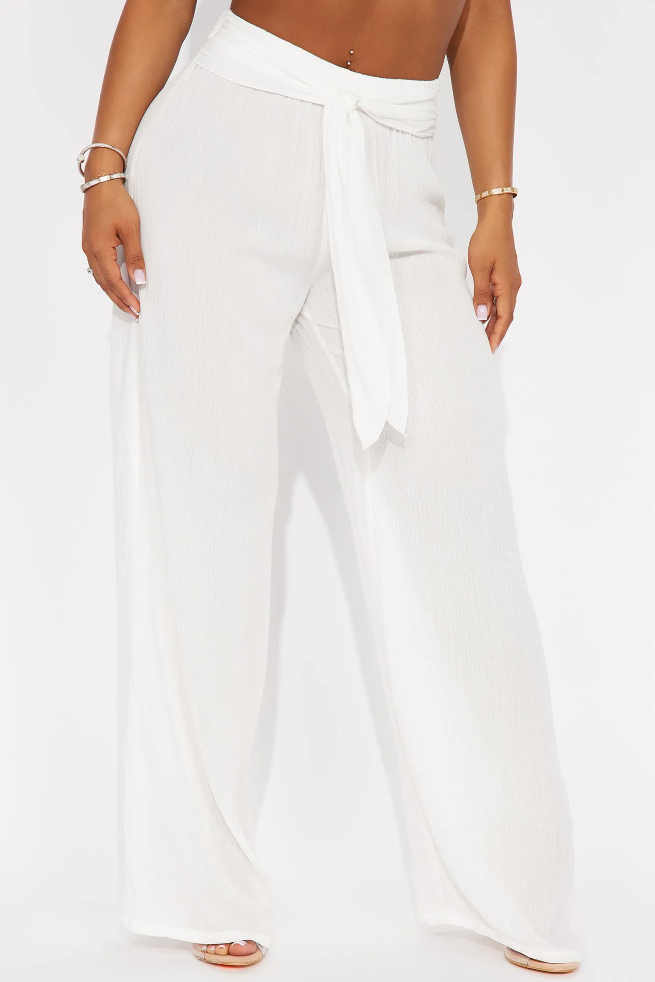 Breezy Paradise Linen Tie Waist Cover Up Pants - White