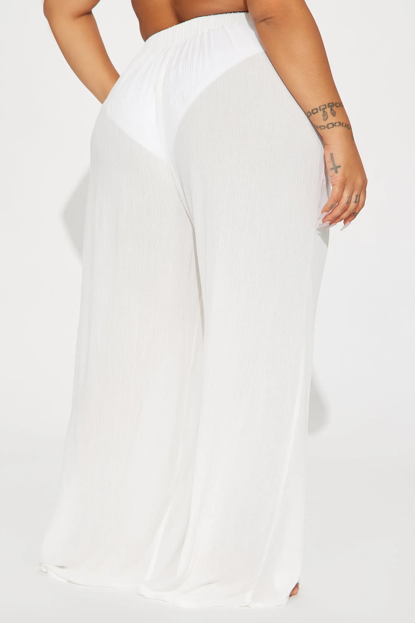 Breezy Paradise Linen Tie Waist Cover Up Pants - White